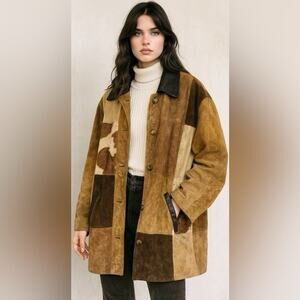 Vintage Express Patchwork Suede Coat XS Pony Hair 90s Rare